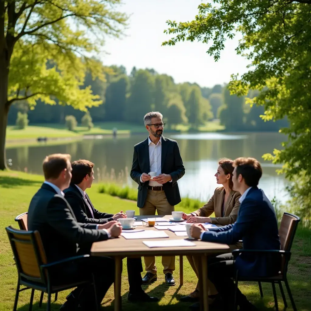 Équipe de consultants en stratégie lors d'une réunion autour d'une table.